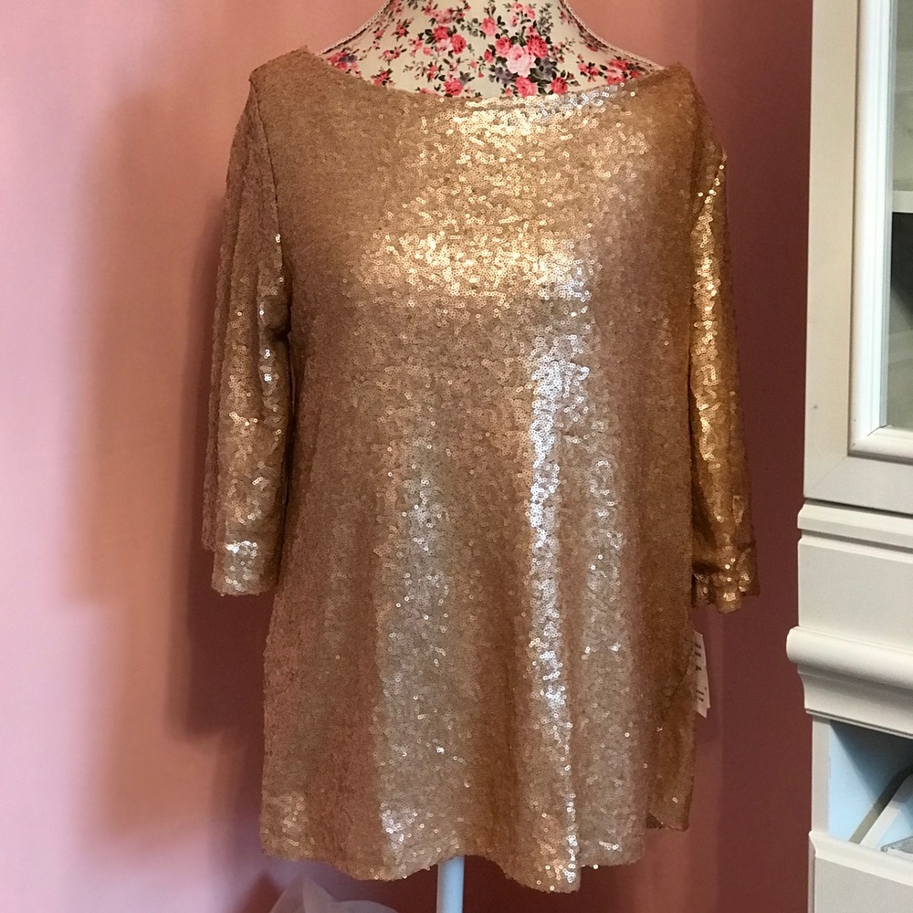 🎉SOLD🎉Gold Halogen Tie Back Sequin Top Nordstrom